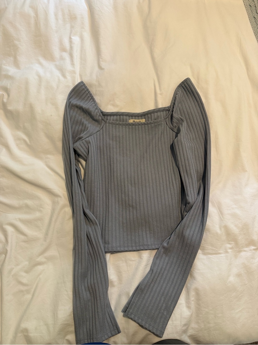 Madewell Ribbed Square Neck Long Sleeve Top - Gray